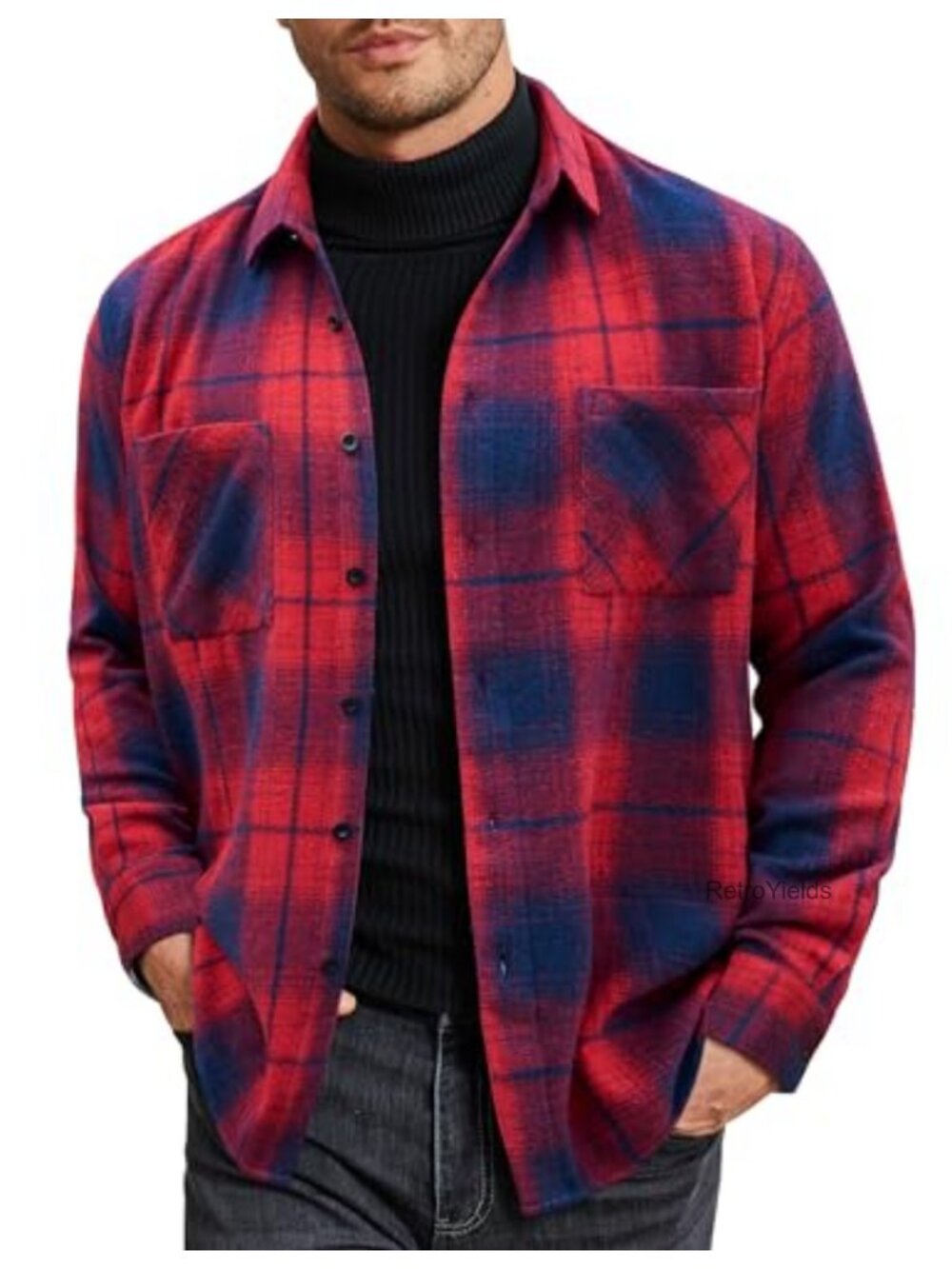 Men's Flannel Shirt Jacket Long Sleeve Plaid Button Down Fleece Shacket with